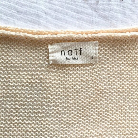 NAIF MONTREAL 100% LINEN CREAM OPEN KNIT LONG LENGTH CARDIGAN - S - Picture 6 of 10